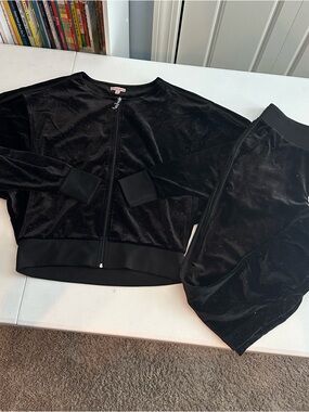 Y2K Juicy Couture Black Velour Bling Tracksuit with Signature J Pull